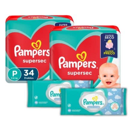 Imagem de Kit Pampers: 2 p. Fraldas P + 2 lenços umedecidos