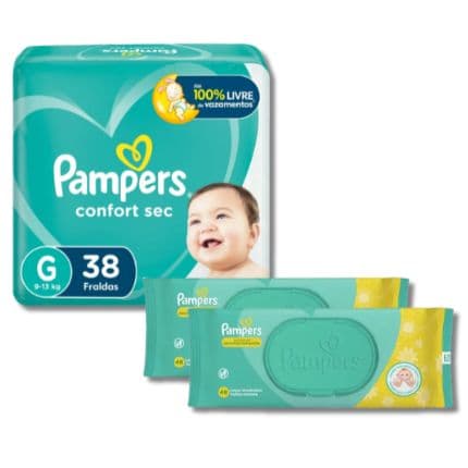Imagem de Kit Pampers: 1 p. Fraldas G + 2 Lenços umedecidos